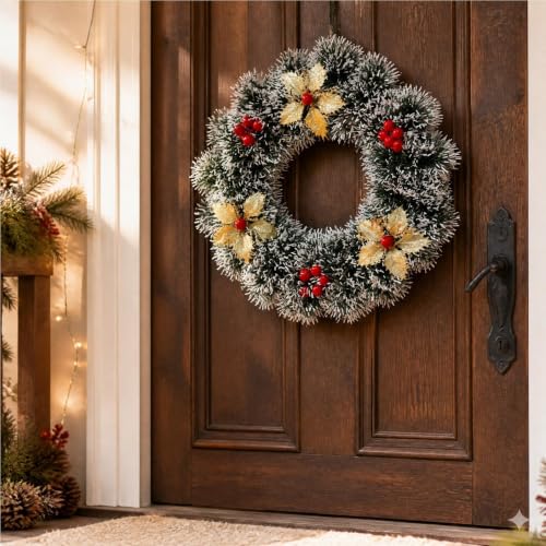 9.84 Inch Christmas Wreath with Flower Berries Decor - image 5