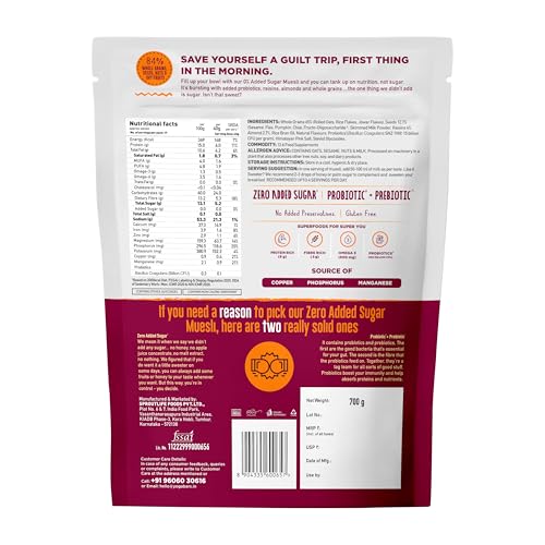 Image of Yogabar Super Muesli, No Added Sugar, Breakfast Muesli with Probiotics & Prebiotics, 84% Whole Grains + Seeds + Almonds, 700g