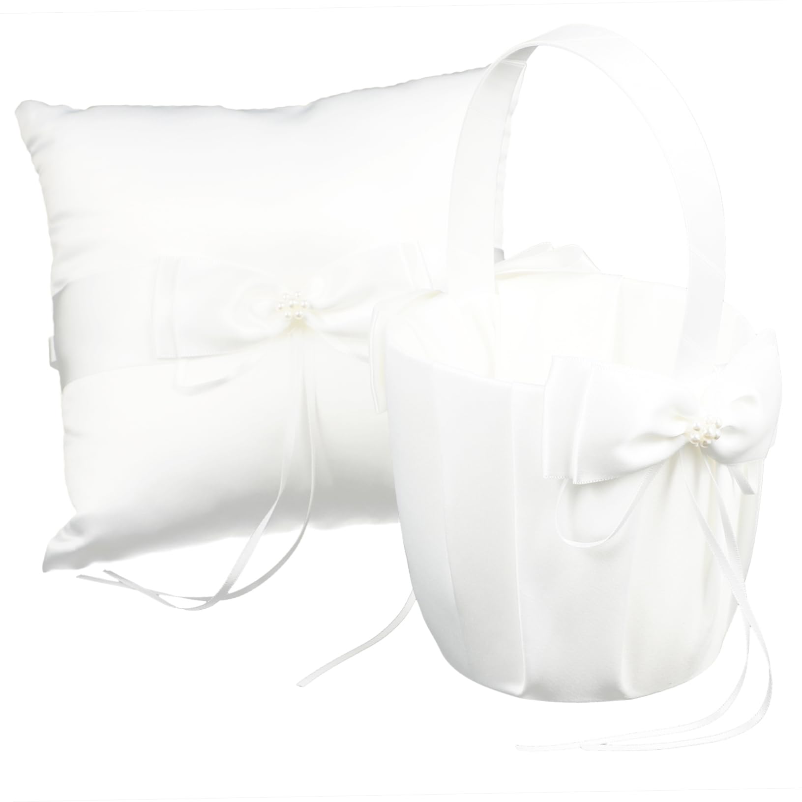 MUCKLILY Modern Bowknot Ring Pillow with Basket Wedding Flower Basket Pillow for Bride