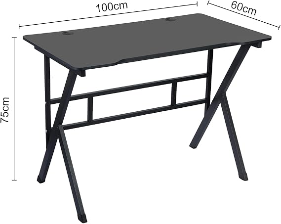 Ergonomic Gaming Desk 100x60 cm - Sturdy PC Table with X-Shaped Steel Legs & Cable Management for Home Office - Ideal Computer Workstation for Gamers