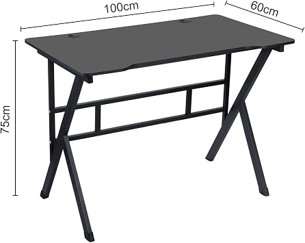 Ergonomic Gaming Desk 100x60 cm - Sturdy PC Table with X-Shaped Steel Legs & Cable Management for Home Office - Ideal Computer Workstation for Gamers