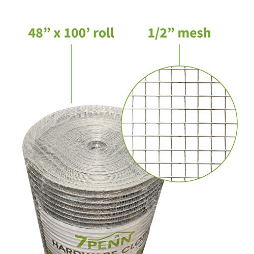 7Penn 19 Gauge Metal Hardware Cloth 1/2In Mesh - 48In X 100Ft Galvanized Chicken Wire Mesh Roll For Fencing And Garden #TOP1