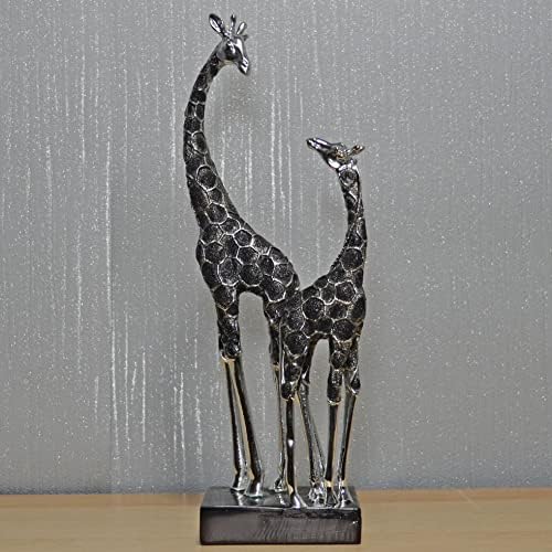 Prezents.com Giraffe Family Sculpture Silver Effect Animal Themed Home Decor H31cm