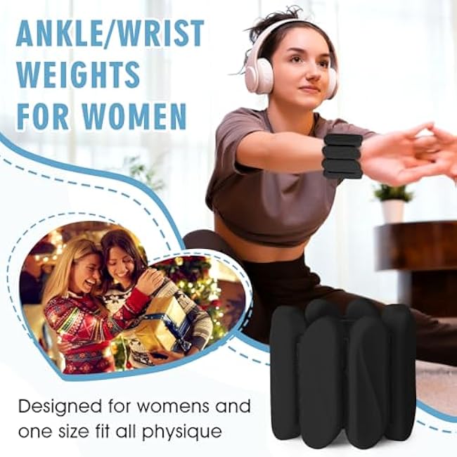 Wrist Weights, 2Pack Wrist Ankle Weights for Women & Men, 2lb Adjustable Silicone Arm and Leg Weighted Bangles(1LBs Each), Fits for Yoga, Pilates, Home Gym, Jogging, Cardio, Strength Training