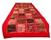 Tribe Azure Fair Trade Red Table Runner Cotton 18" x 58" Hand Embroidered Boho Bohemian Colorful Patchwork Indian Decoration Decor Tapestry