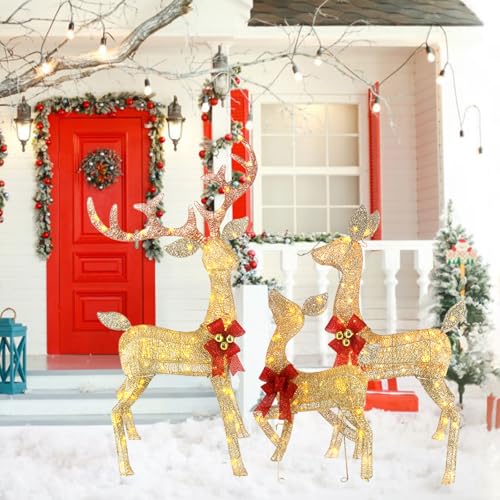 5ft Lighted Christmas Reindeer Decor Outdoor, 3Pcs Handmade Deer Set with 240 LEDs, Plug and Play, Durable Metal Frame, Weatherproof Plush Fabric for Home Yard Garden Lawn Decorations, Gold by CiniQy - Image 9
