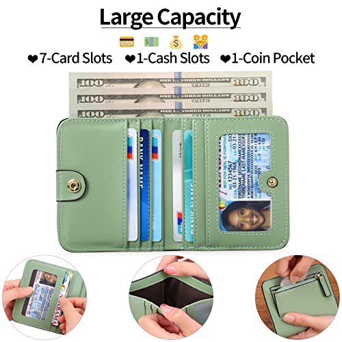 GAEKEAO Women's Wallet RFID Blocking Leather Compact Bi-fold Wallet for Woman Zipper Coin Pocket Small Ladies Purse with ID Window (Light Green) - Image 3