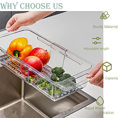 Over The Sink Colander Strainer Extendable Plastic Collapsible Colanders For Sink Adjustable Strainer Sink Washing Basket In Kitchen For Wash Fruits Vegetables Noodle Pasta Food Drain(Clear) #TOP3