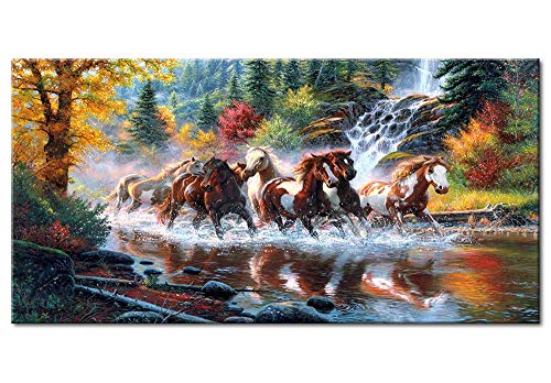 Arthome520 Golden Landscape Home Decor Canvas Print Painting Colorful Animal Horse Picture Wall Art Contemporary Framed Living Dining Room Decorations (20''X40'') #TOP5