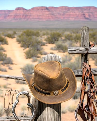 Image of Shapeable Outback hat Western Style Leather Cowboy hat for Men and Women Wide Brim Vintage Old Style