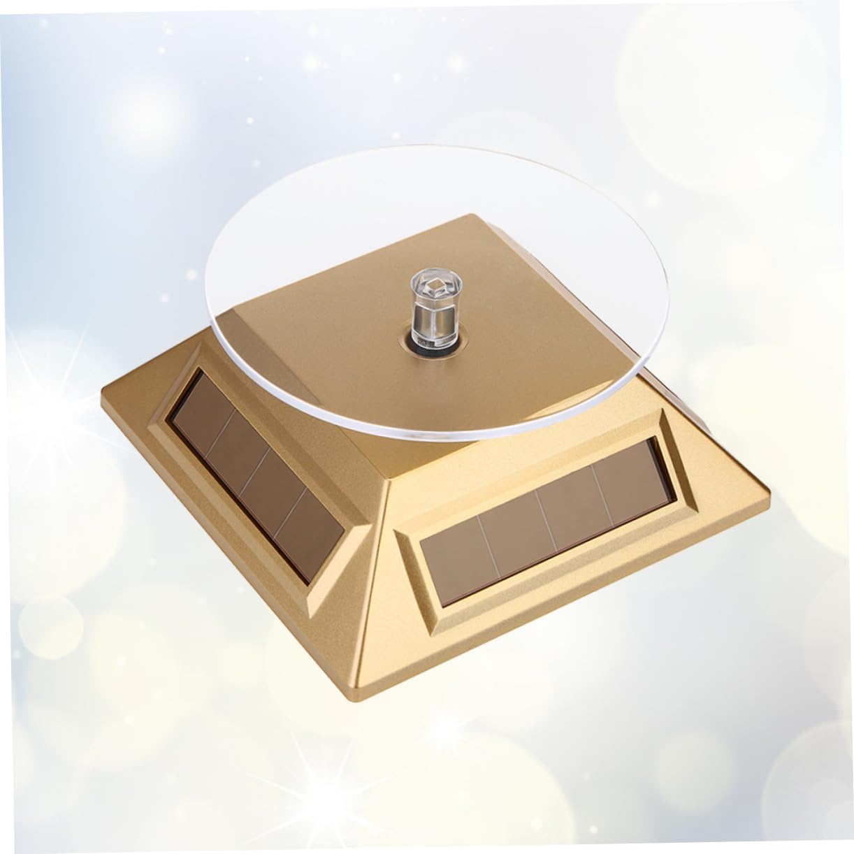 BESTYASH Solar Powered Rotating Jewelry and Watch Display Stand Compact and Lightweight for Easy Assembly Design Golden Finish for Showcasing Accessories