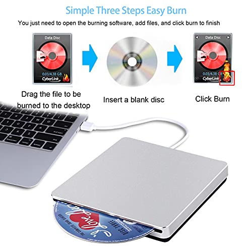 SOMDARHK External CD DVD Drive USB & Type-C Portable CD/DVD Burner Writer Reader, Slim Optical Disc Drive DVD Player for Laptop Mac MacBook Air Pro Apple PC Computer Windows 11/10