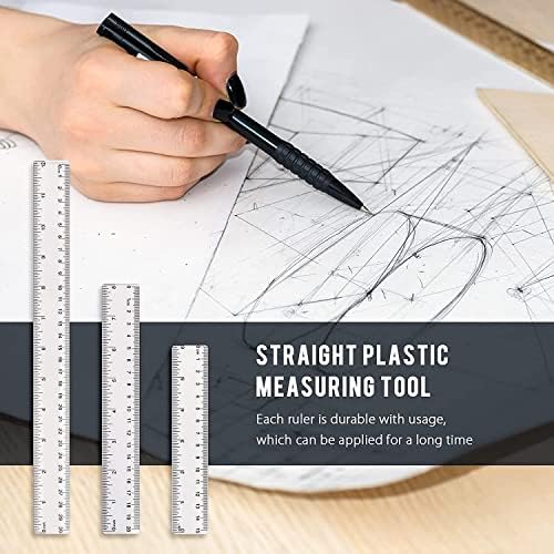 Wancala 3 Pcs Clear Ruler, (15-20-30cm)Plastic Transparent Shatterproof Straight Ruler, 6-8-12 Inch Geometric Ruler School Stationary Ruler Student School Office Supplies (3 Pcs (15-20-30cm))
