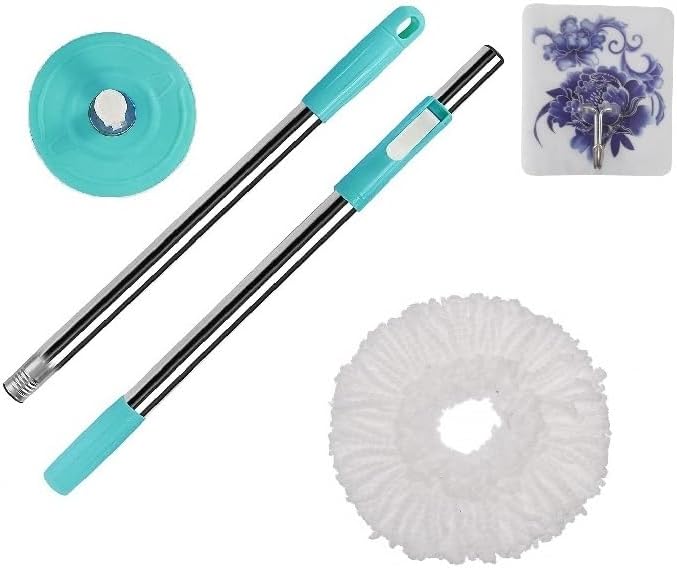 Hill Clean Spin Mop Spares Set Handle with 1 Microfibers Refill(Compatible with Prime, E-Elite, Classic, Ace Mops (Aqua Blue).