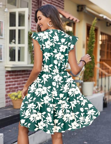Image of HOTOUCH Women Printed Dress for Summer Short Ruffle Sleeve Dress Tiered Mini Dress with Pockets