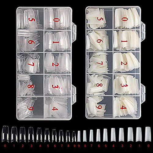 Buqikma 1000Pcs French Fake Nail Tips Acrylic Manicure Lady Artificial Nail Art Half Tips with Box (Clear + Natural)