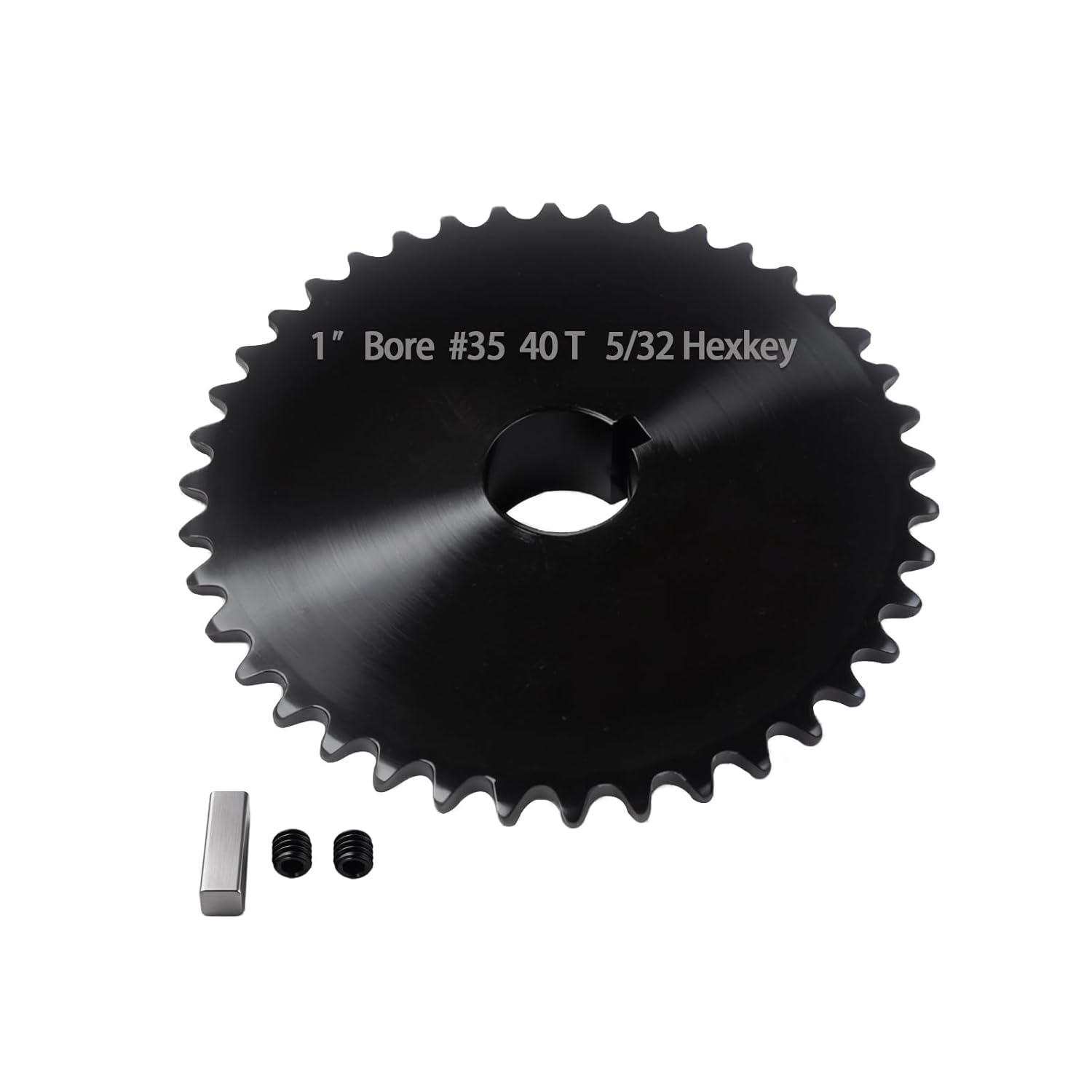 #35 Roller Chain Sprocket 40 Tooth 1" Bore (1/4" Keyway) Black Oxide Rust-Proof with 2 Set Screws & Key Included for Mini Bike Go-Kart Extreme Torque Heavy Duty, Hardened 1045 Steel 35BS40-1