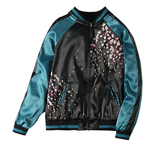 JYHBHMZG Carp Embroidery Couple Jacket.Korean Style Loose Casual.Retro Spring/Autumn Baseball Uniform