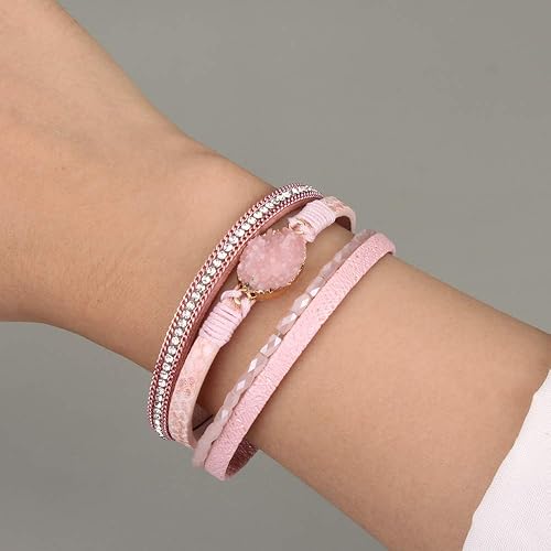 Miniatura 2 de FANCY SHINY - Pulsera de cuero de estilo bohemio con cierre magnético y cuentas de cristal, regalo para mujeres, adolescentes y niñas