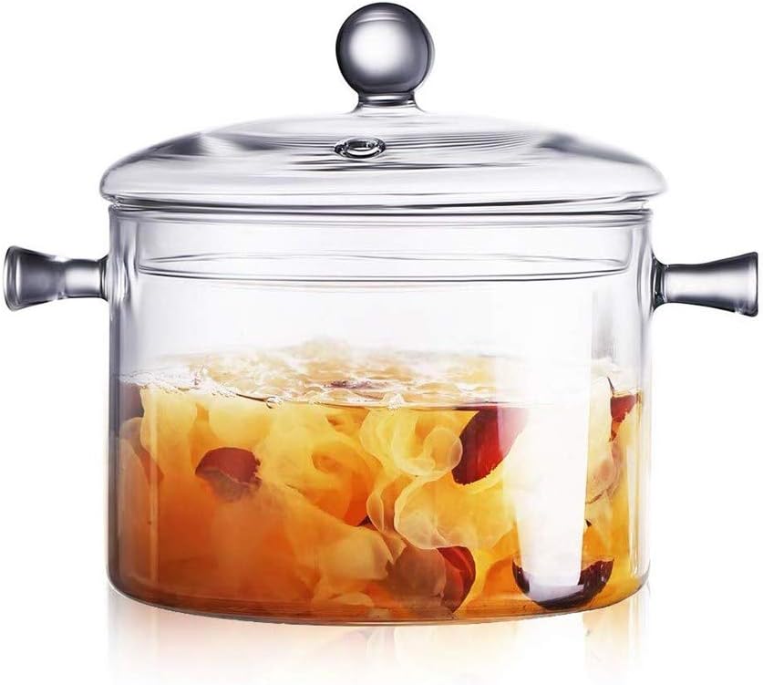 1.5L/50 FL Glass Pot, Glass Saucepan with Cover, Heat-resistant Glass Stovetop Pot Clear Cooktop Safe for Pasta Noodle, Soup, Milk, Baby Food