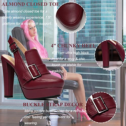 Image of SHODENSE Women Vintage Platform Chunky High Heels Pumps Shoes Round Closed Toe Platform Loafers Ankle Strap Block Heel Slingback Summer Sandals Backless Buckle Loafer Ladies Chic Sexy Party 4-11 M US