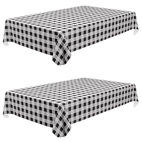 Image of misaya 2 Pack Waterproof Vinyl Table Cloth, Buffalo Flannel Backed Tablecloth, Wipeable Plastic Table Cover for Dinner, Kitchen, Outdoor (60 inch x 102 inch, Black and White)