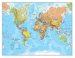 Maps International Mapa del mundo, póster de mapa ...: MAPAMUNDI: el póster, con unas dimensiones de 59,4 x 42 cm y una escala 1:60 m, es ideal para colgar como mapamundi en clases, oficinas o en amplias salas de estar. MAPA MUNDI PARED: este mapa político del mundo muestra países en distintas tonalidade...