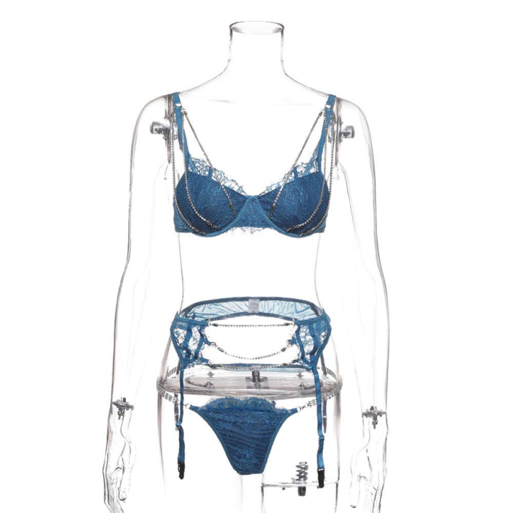 HODAGES Conjuntos de lencería para Mujer Club Nocturno Atractivo tentación Diamante Encaje Fino Traje de Tres Piezas Ropa Interior (Rojo S)