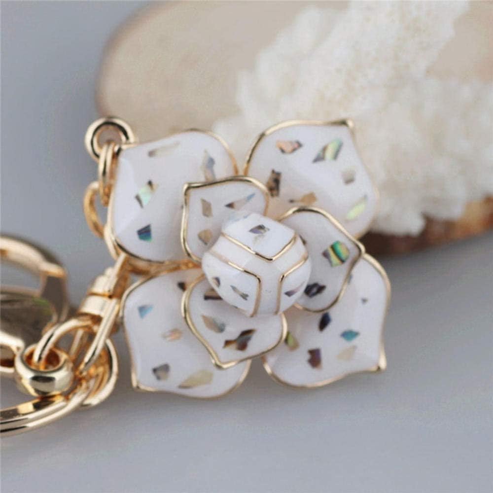 車のキーチェーン 訳あり 車のキーペンダントクリスタルラインストーン合金女性ハンドバッグ素敵なシェル椿ラインストーンキーリングキーホルダー キーフォブ