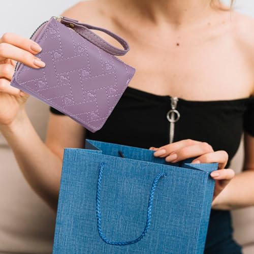 Cute Genuine Leather Wallet for Women Minimalist Kawaii Coin Purse with ID Window Travel Size (Purple)2