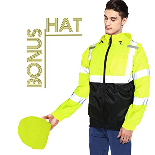 High-Visibility Tingley Bomber Jacket, -Bonus: Matching Skull Cap-, 100% Waterproof Protection, Polyester Lining Provides Warmth and Comfort, (Hat TSH10 From: Trademark) (X-Large)