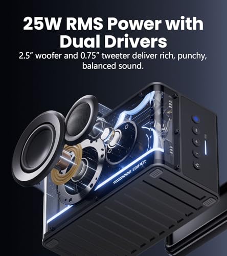 Image of Edifier QD25 Bluetooth Speaker | Portable Desktop Audio, 25W (RMS) Dynamic Sound, Hi-Res Audio, Splendid Light Effects, 15H Playtime, Bluetooth 6.0, Wireless Stereo Pairing, White