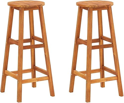 vidaXL Juego de sillas de bar de madera de acacia maciza, muebles de madera resistentes para interiores y exteriores con cómodo reposapiés, fácil