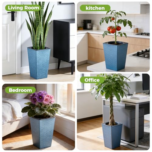 Self Watering Pots for Indoor Plants, 2 Pack Flower Pots Self Watering Planter 10.7" x 6.9" Plastic Pots African Violet Wick and Grow Pots Tall Orchid pots Square Large Plant Pots, Blue by Planterhoma - Image 8