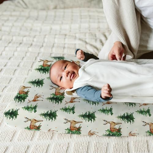 Image of BROLEX Changing Pad Covers for Baby: Boy Girls Ultra Stretchy Soft 2 Pack,Sika Deer Foliage