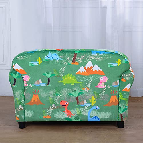Yoonnie Room Kid Sofa Chair,2-Seater Upholstered Kid Couch With Dinosaur Pattern Velvet Fabric For Children Gift(Green) #TOP5