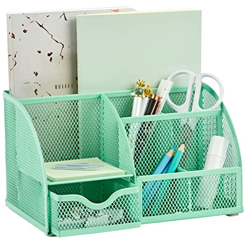 Annova Organizador de escritorio de malla con 7 compartimentos + cajón/organizador de escritorio/portalápices/organizador multifunción (nuevo verde)