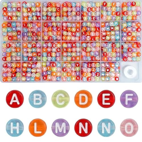 NikkiGuo 1150pcs 4x7mm White Round Acrylic Alphabet Beads A-Z Heart Beads with Crystal Line for Jewelry Bracelet, Necklace and Key Chains by nikkiGuo - Used condition - US$8.09