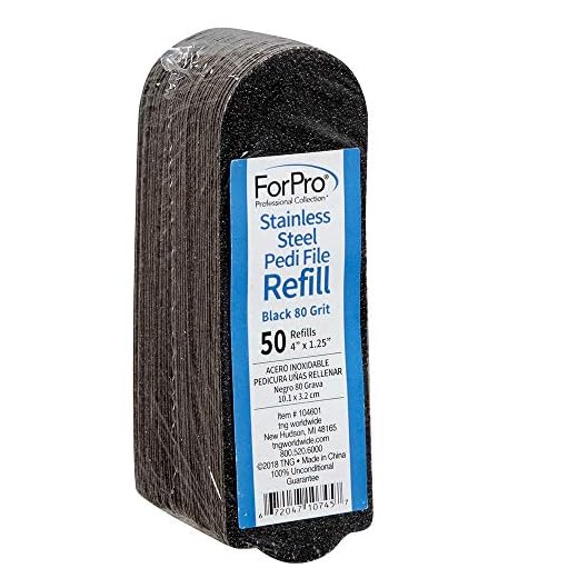 ForPro Professional Collection Stainless Steel Pedi File Refill, 80 Grit, Black, EZ-Strip Peel Pedicure Refill Pads, 1.25” W x 4” L, 50-Count