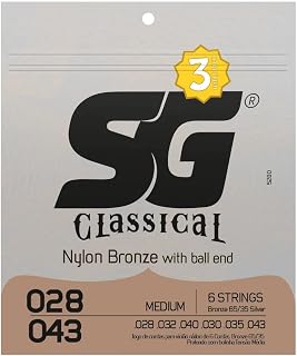 Encordoamento Nylon Bronze 65 35/Prata SG 5280TP, para Violão com Bolinha, Tensão Média, com 3 jogos