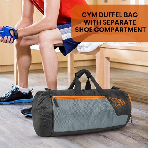 Image of Mayor Gym Duffle Bag for Men & Women with Separate Shoe Compartment | Spacious Sports & Travel Bag for Gym, Towel & Shaker Bottle (Black /Orange)