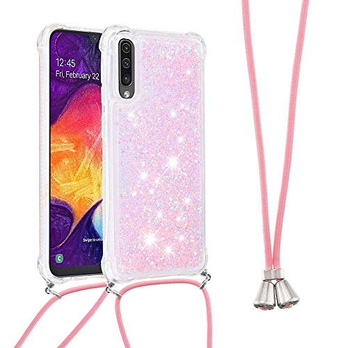 Collier Coque pour Samsung Galaxy Note 10 Plus,Glitter Paillette Brillante Quicksands Liquide Transparente Silicone TPU Case Housse Cordon Collier Tour Cou...