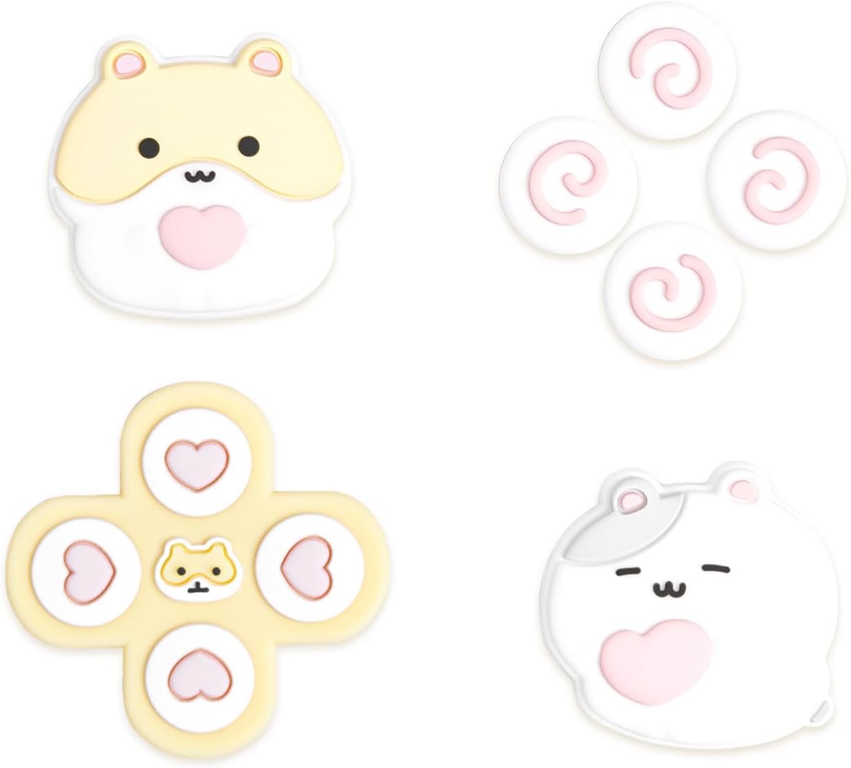 GeekShare Cute Silicone Cross D-Pad Button Caps Set Joystick Cover - ABXY Key Buttons Sticker Compatible with Switch 2/1/OLED/,4PCS (Switch 2-Rice Cake Hamster)