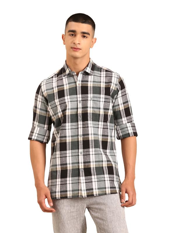 Cavallo by Linen Club Men's Blended Linen Blue Solid Contemporary Fit Full Sleeve Casual Shirt