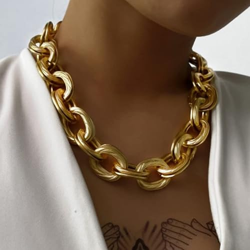 Acedre Gargantilla gruesa cadena de eslabones cubanos dorados collares de eslabones dobles en O joyería punk hip-hop para mujeres y niñas