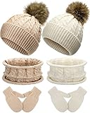 SATINIOR 2 Sets Baby Knit Hat Scarf Glove Set Kid Pompom Beanie Mitten Neckwarmer (Beige, White),...