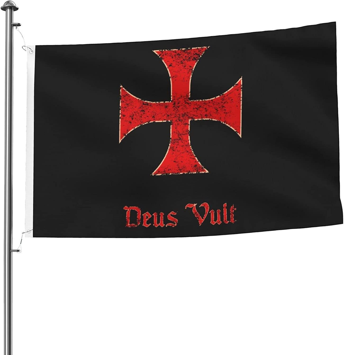 Garden Flag Deus Vult Crusader Templar Decorationflags Waterproof Seasonalflag Premium Porch Flag For Festival Decorations Party Front Yard 90X152CM