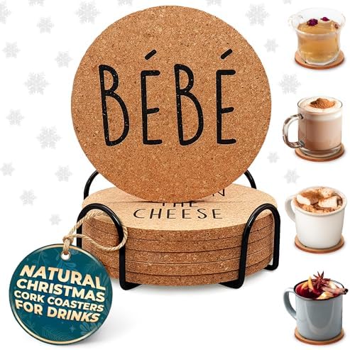 Absorbent Rose Apothecary Coasters with Stand, Set of 6 Cork Coasters – Perfect Gift Idea for Merchandise Gifts, Birthday Decorations and Fun Gifts