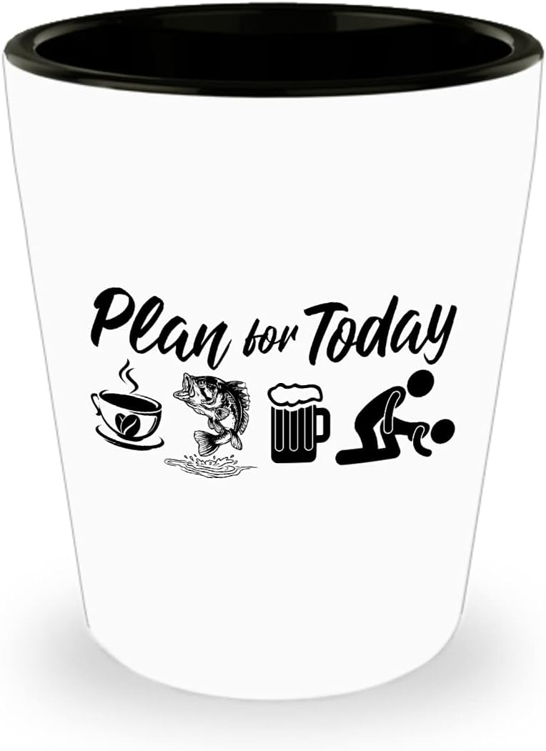 ODDITEES Funny Adult Humor Fishing Shot Glass Plan For Today
