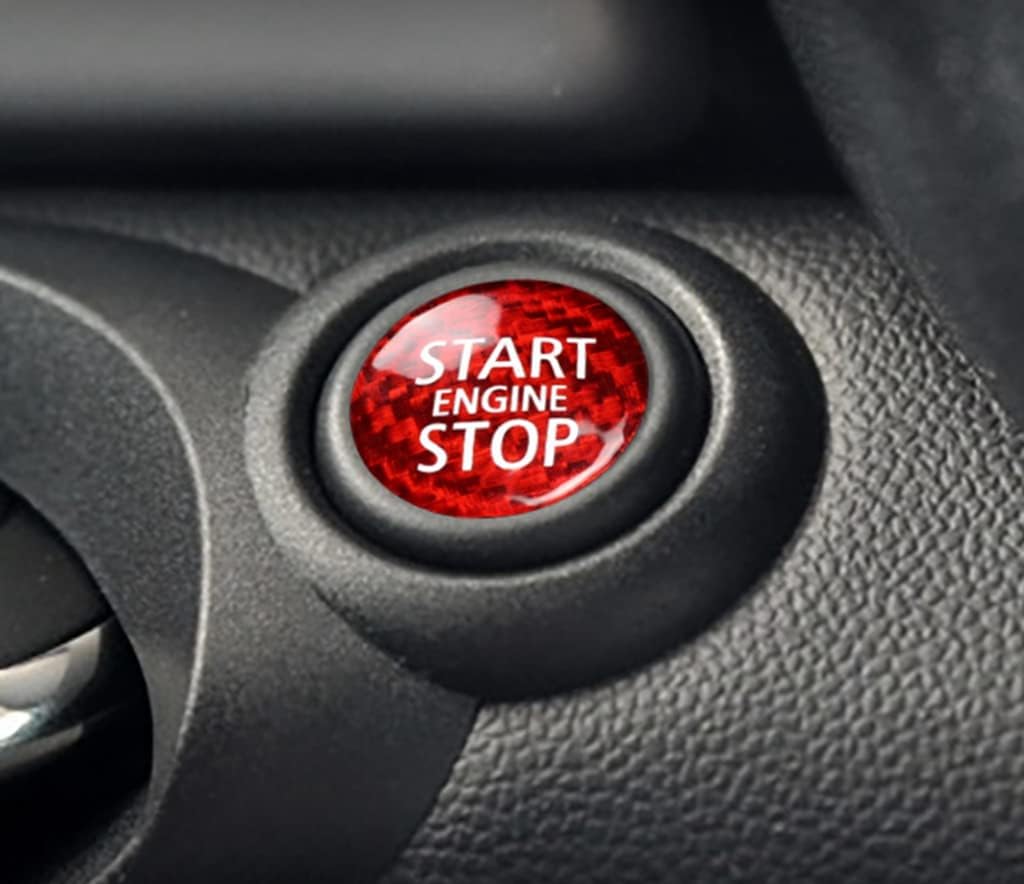 New Carbon Fiber Engine Start Button Cover Compatible with MINI Cooper R55 R56 2006-2013 (Red)